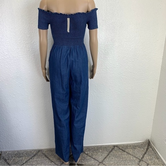 BLUE Rain Francescas chambray Ellison Romper size XXS Ruched Off Shoulder rodeo - Picture 7 of 13